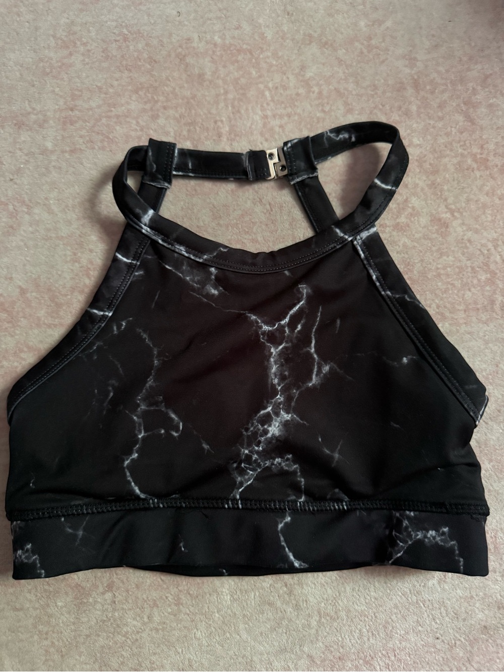 XS BuffBunny Black Marble High-Neck Sports Bra